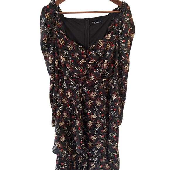 Nasty Gal Y2K Plunging V Neck Whimsigoth Floral Midi Dress Size 2 Romantic Party - Picture 1 of 12
